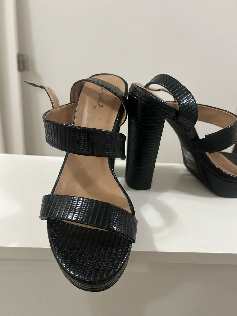 Black Platform Block Heel Sandals Qupid
